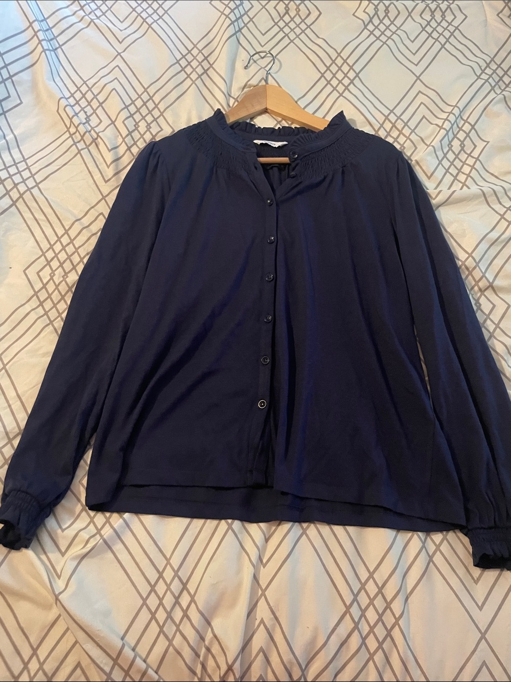 Ricki's Navy Smocked-Neck Button Blouse